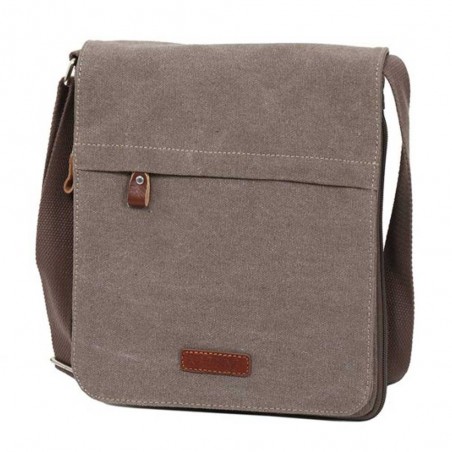 Sacoche homme en toile et cuir KATANA marron | Pochette porté travers style baroudeur nature coton canvas casual pas cher