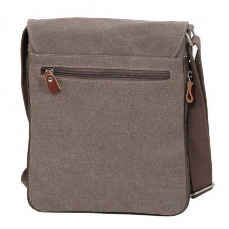 Sacoche homme en toile et cuir KATANA marron | Pochette porté travers style baroudeur nature coton canvas casual pas cher