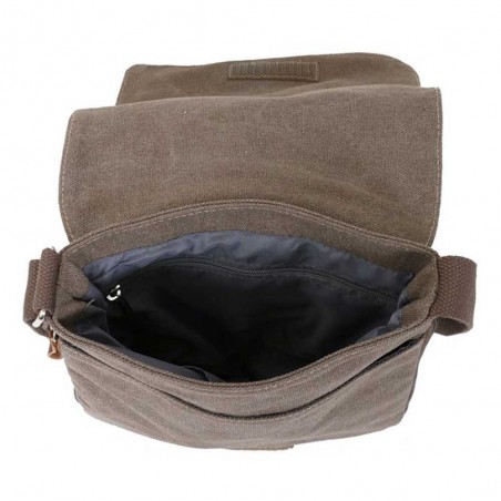 Sacoche homme en toile et cuir KATANA marron | Pochette porté travers style baroudeur nature coton canvas casual pas cher Sacoche homme en toile et cuir KATANA marron | Pochette porté travers style baroudeur nature coton canvas casual pas cher