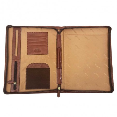 Conférencier A4 en cuir KATANA marron | Porte-documents pochette de réunion élégant