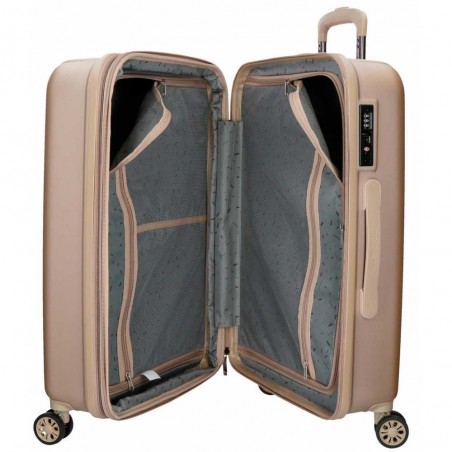 Valise cabine 55cm MOVOM "Wood" champagne doré | Bagage petite taille avion rigide pas cher sécurisé cadenas TSA intégré