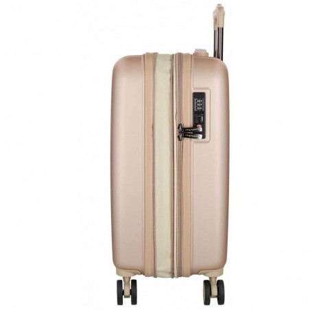 Valise cabine 55cm MOVOM "Wood" champagne doré | Bagage petite taille avion rigide pas cher sécurisé cadenas TSA intégré