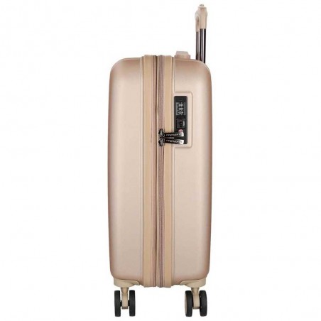 Valise cabine 55cm MOVOM "Wood" champagne doré | Bagage petite taille avion rigide pas cher sécurisé cadenas TSA intégré