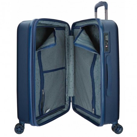 Valise extensible 75cm MOVOM "Wood" bleu marine | Bagage grande taille 2 semaines pas cher