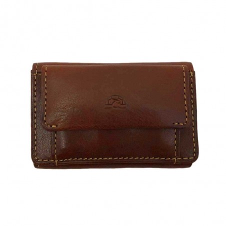 Mini portefeuille en cuir TONY PEROTTI "Végétale" marron | Petite maroquinerie porte-monnaie homme cuir italien qualité luxe