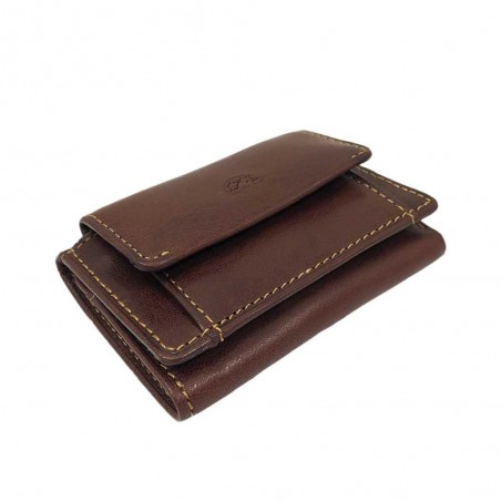 Mini portefeuille en cuir TONY PEROTTI "Végétale" marron | Petite maroquinerie porte-monnaie homme cuir italien qualité luxe