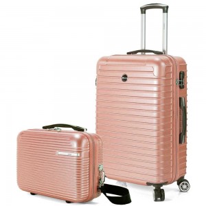Valise cabine + vanity BENZI "Stripes" rose gold | Set de bagages femme pas cher