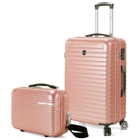 Valise cabine + vanity BENZI "Stripes" rose gold | Set de bagages femme pas cher