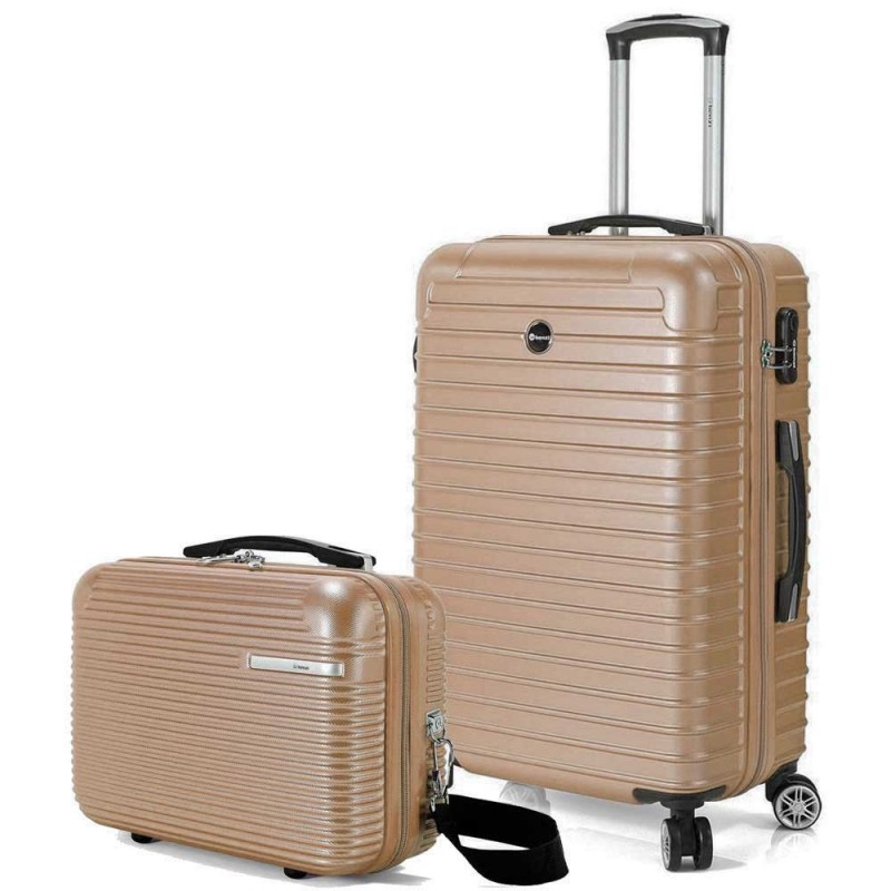 Valise cabine + vanity BENZI Stripes champagne 