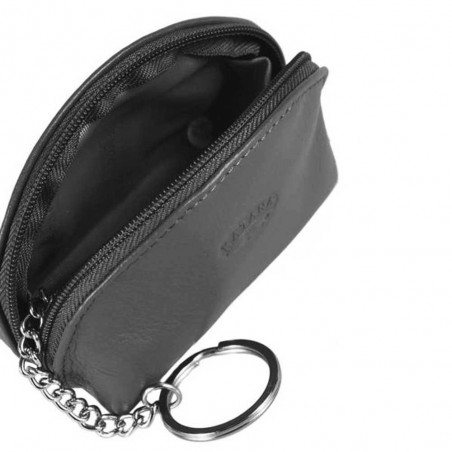 Porte-monnaie en cuir demi-lune KATANA noir | Bourse femme porte-clé qualité pas cher