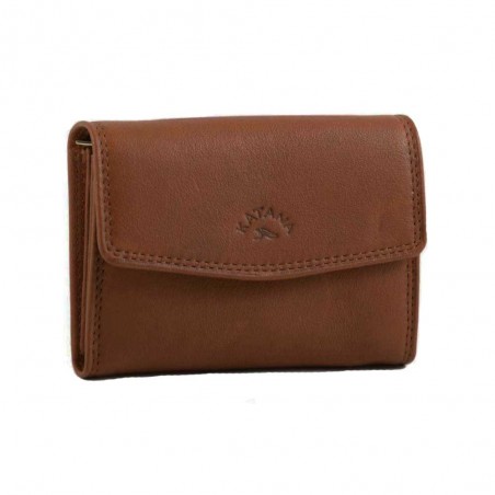 Porte-monnaie multifonctions en cuir KATANA marron | porte-cartes femme maroquinerie pas cher