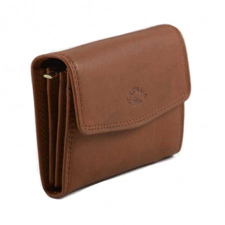 Porte-monnaie multifonctions en cuir KATANA marron | porte-cartes femme maroquinerie pas cher