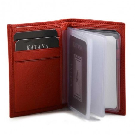 Porte-cartes en cuir KATANA protection RFID rouge – Portefeuille étui cartes bancaires sécurisé anti ondes