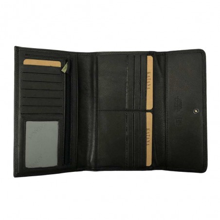 Portefeuille compagnon en cuir KATANA noir | Tout-en-un femme grand format porte-chéquier pas cher Portefeuille compagnon en cuir KATANA noir | Tout-en-un femme grand format porte-chéquier pas cher