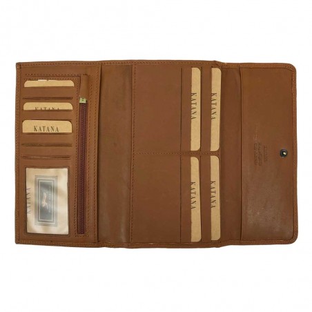 Portefeuille compagnon en cuir KATANA marron gold | Tout-en-un femme grand format porte-chéquier pas cher Portefeuille compagnon en cuir KATANA marron gold | Tout-en-un femme grand format porte-chéquier pas cher