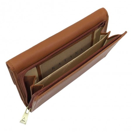 Portefeuille compagnon en cuir KATANA marron gold | Tout-en-un femme grand format porte-chéquier pas cher Portefeuille compagnon en cuir KATANA marron gold | Tout-en-un femme grand format porte-chéquier pas cher