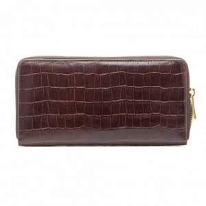 Compagnon en cuir aspect croco KATANA chocolat | Portefeuille femme tout-en-un grand format pratique pas cher