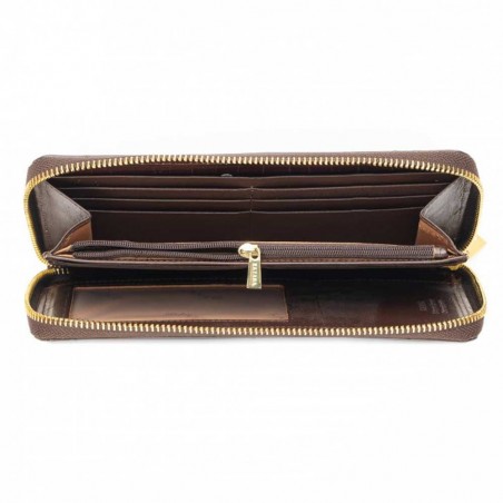 Compagnon en cuir aspect croco KATANA chocolat | Portefeuille femme tout-en-un grand format pratique pas cher