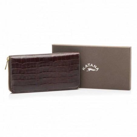 Compagnon en cuir aspect croco KATANA chocolat | Portefeuille femme tout-en-un grand format pratique pas cher Compagnon en cuir aspect croco KATANA chocolat | Portefeuille femme tout-en-un grand format pratique pas cher