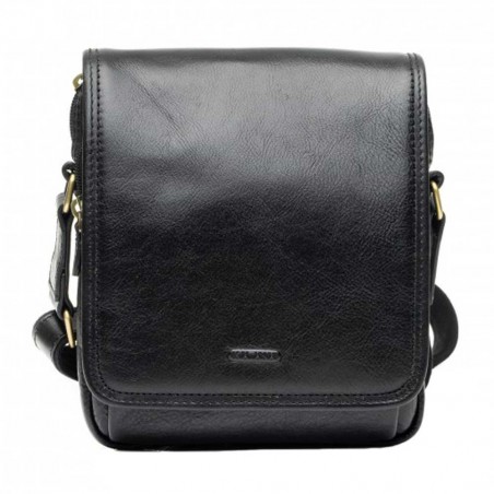 Sacoche bandoulière homme en cuir gras KATANA noir | Pochette grande taille homme porté travers cuir véritable pas cher