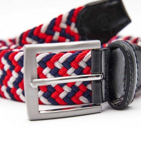 Ceinture extensible homme SERGE BLANCO rouge | Ceinture style casual 110cm tressée rouge bleu marine