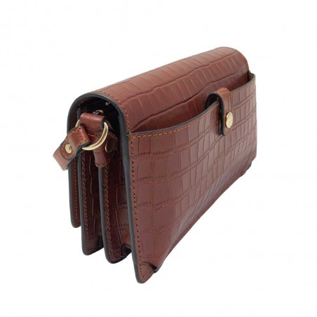 Sac baguette en cuir croco KATANA marron | Sac à main porté travers tendance femme style Balzac Paris pas cher