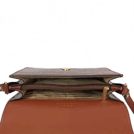 Sac baguette en cuir croco KATANA marron Planetebag
