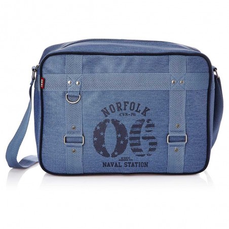 Sac reporter junior IKKS "Norfolk" bleu | Besace enfant ado marque qualité style US Navy pas cher