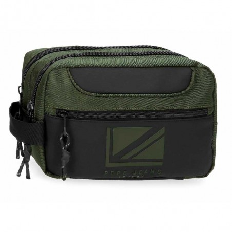 Trousse de toilette PEPE JEANS "Bromley" vert | Nécessaire de voyage homme tendance 2 compartiments pas cher marque