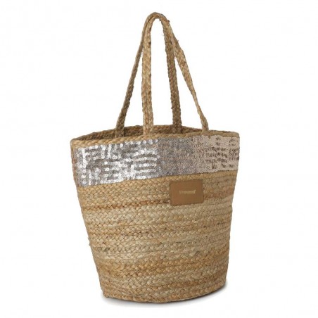 Panier porté épaule LES TROPÉZIENNES "Niue" nude | Sac de plage femme pas style bohème chic pas cher