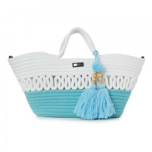 Petit panier LES TROPEZIENNES "Calayan" turquoise | Sac porté main femme été pas cher