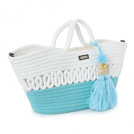 Petit panier LES TROPEZIENNES "Calayan" turquoise | Sac porté main femme été pas cher