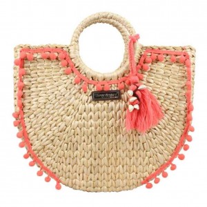 Panier de plage LES TROPEZIENNES "Camana" corail | Petit panier femme porté main pas cher original