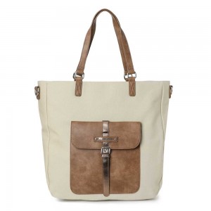 Sac shopping LES TROPEZIENNES "Molène" beige | Grand cabas femme tote bag pas cher