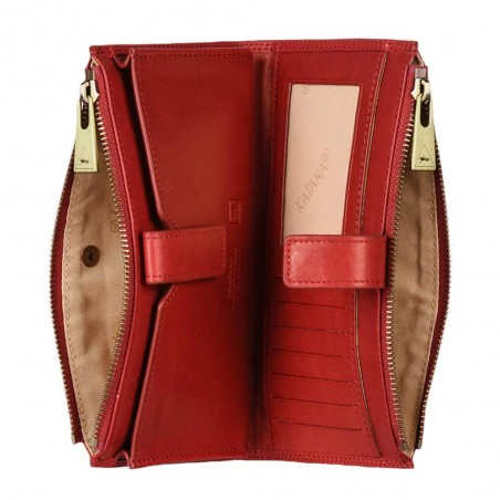 Portefeuille femme medium en cuir KATANA rouge | Porte-monnaie porte-cartes femme taille moyenne pratique pas cher