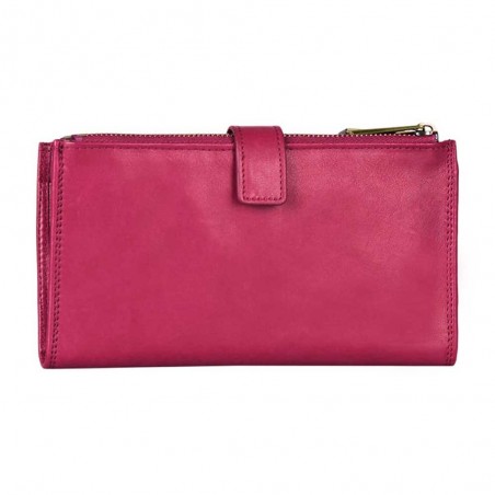 Portefeuille femme medium en cuir KATANA rose fuchsia | Porte-monnaie porte-cartes femme taille moyenne pratique pas cher