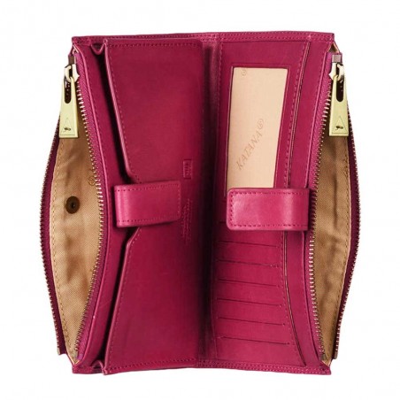 Portefeuille femme medium en cuir KATANA rose fuchsia | Porte-monnaie porte-cartes femme taille moyenne pratique pas cher