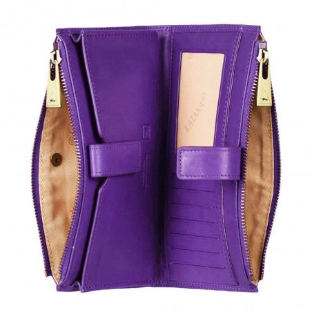 Portefeuille femme medium en cuir KATANA violet | Porte-monnaie porte-cartes femme taille moyenne pratique pas cher