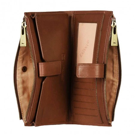 Portefeuille femme medium en cuir KATANA marron camel | Porte-monnaie porte-cartes femme taille moyenne pratique pas cher