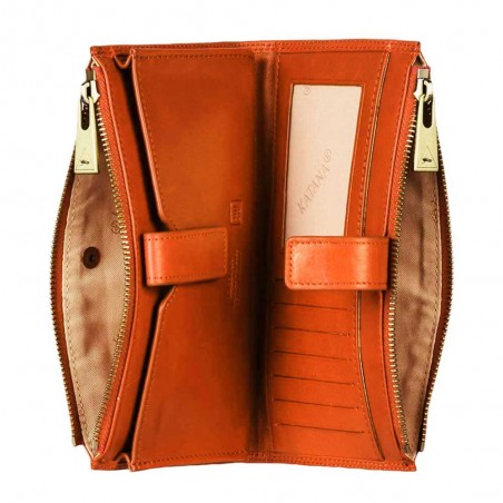 Portefeuille femme medium en cuir KATANA orange | Porte-monnaie porte-cartes femme taille moyenne pratique pas cher