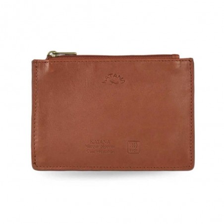 Porte-cartes compact en cuir KATANA marron camel | Porte-monnaie portefeuille femme petit format femme