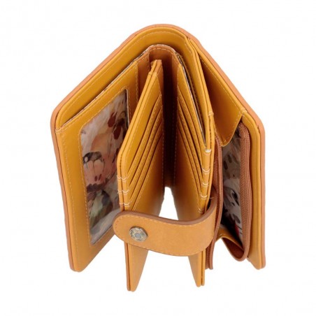 Portefeuille compact femme ANEKKE "Pachamama" jaune | Compagnon tout-en-un porte-monnaie porte-cartes original