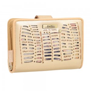 Portefeuille compact femme ANEKKE "Pachamama" beige | Compagnon tout-en-un porte-monnaie porte-cartes original
