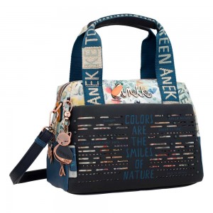 Sac à main bowling ANEKKE Nature Edition "Pachamama" | Sac femme original écologique bleu marine