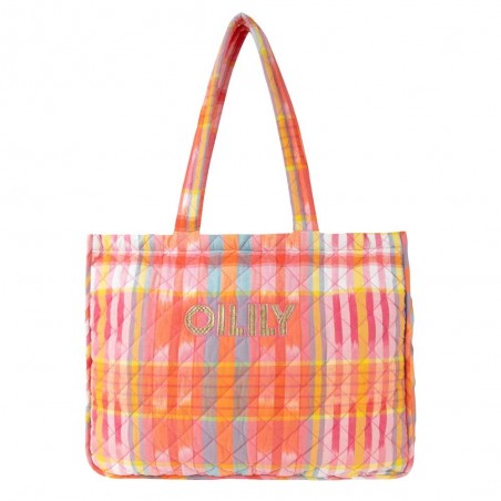 Sac shopping OILILY "Sanny" ikat | Grand cabas femme original tendance matelassé carreaux madras