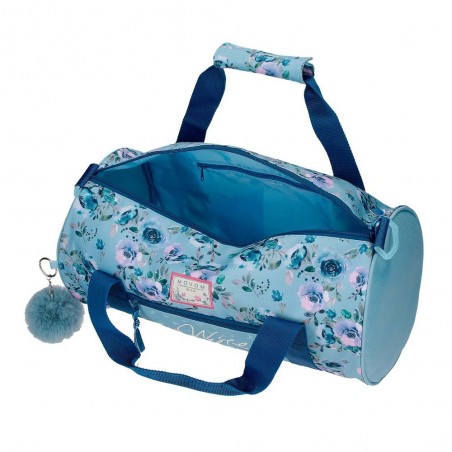 Sac de voyage MOVOM "Wild Flowers" bleu | Sac de sport enfant fille ado motif fleuri tendance pas cher