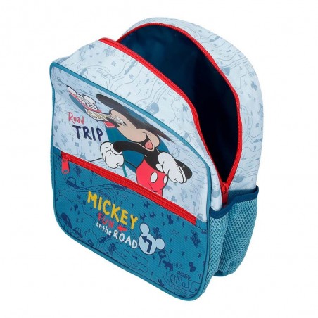 Sac à dos maternelle garçon Disney MICKEY "Road Trip" 33cm bleu | Petit cartable école dessin animé