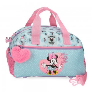 Sac de voyage fille DISNEY Minnie "My Happy Place" rose bleu | Bagage enfant week-end sport original pas cher