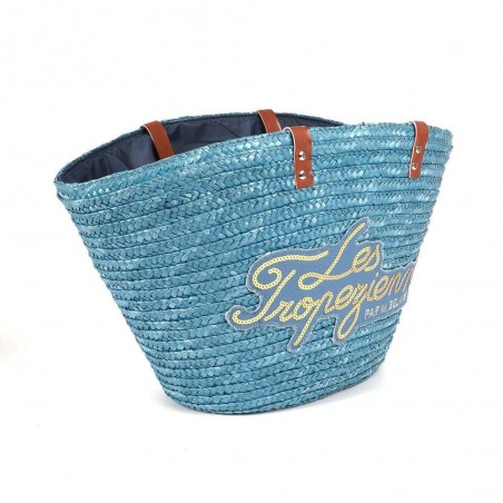 Panier de plage LES TROPEZIENNES "Milos" bleu vintage | Sac femme été original pas cher