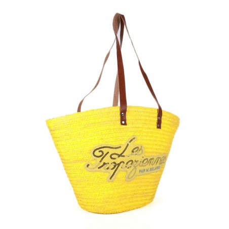 Panier de plage LES TROPEZIENNES "Milos" jaune | Sac d'été femme pas cher